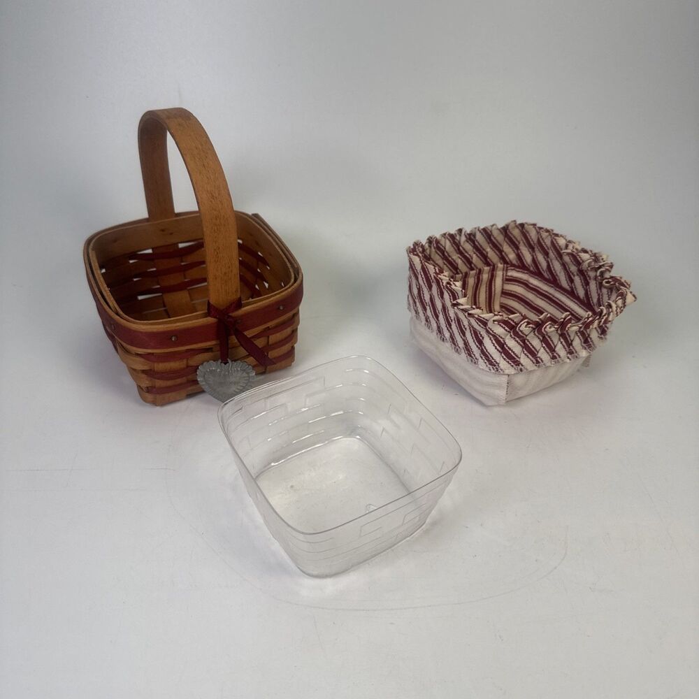 Longaberger 1994 Sweetheart Basket Fixed Handle Striped Liner Protector #11347 U